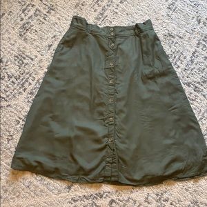 Olive green button up midi skirt